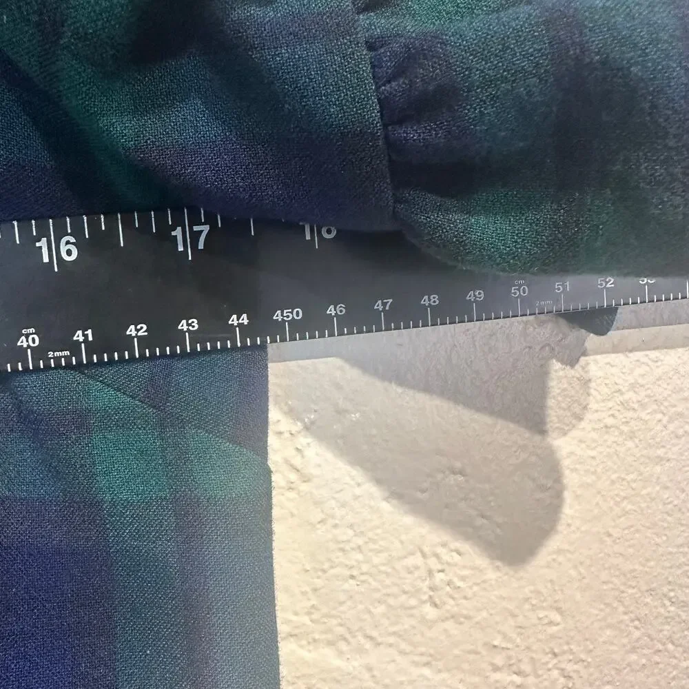 Vineyard Vines Girls Size 14 Dress Ruffle Short Sleeve Tartan Plaid Green Blue